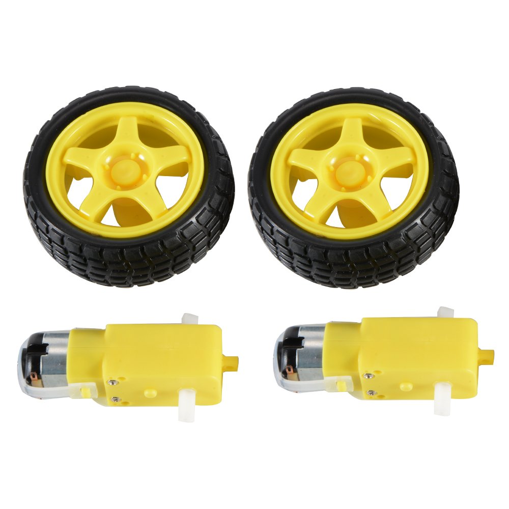 2Pair- YELLOW Plastic Gear Motor & 65mm Wheels DC 3V 6V 130RPM Gear Motor Dual Shaft Smart Robot Car Wheels D65mm Robotic Wheels