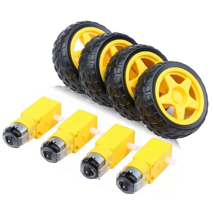 4Pair- YELLOW Plastic Gear Motor & 65mm Wheels DC 3V-6V 130RPM Gear Motor Dual Shaft Smart Robot Car Wheels D65mm Robotic Wheels
